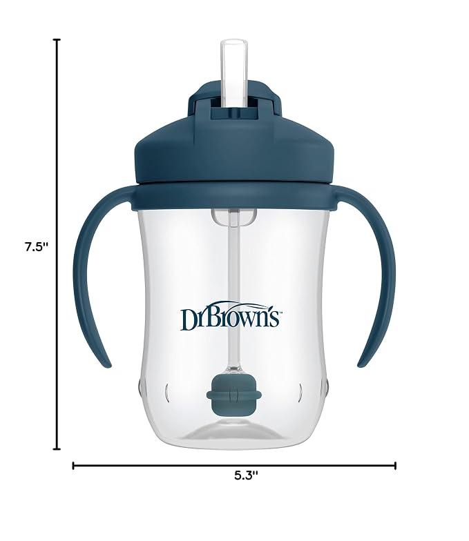 Dr. Brown's Milestones Baby's First Straw Cup, Training Cup with Weighted Straw, 9 oz/270 mL, BPA-free, 6m+, Dark Blue/Olive Green, 2-Pack