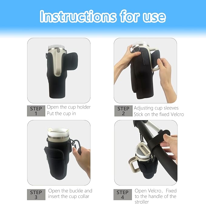 UXIETIN Stroller Cup Holder Compatible with Stanley,Stroller Cup Holder with Adjustable Strap and Pouch Taking Everywhere,Accessories for 30/40oz Stanley Cup