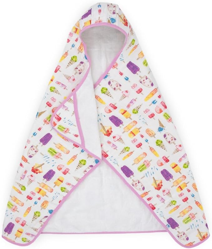 Little Unicorn Hooded Bath Towel | Absorbent Cotton & Terry Blend | Larger Size for Baby & Toddlers, 1-6 Years (Brain Freeze)