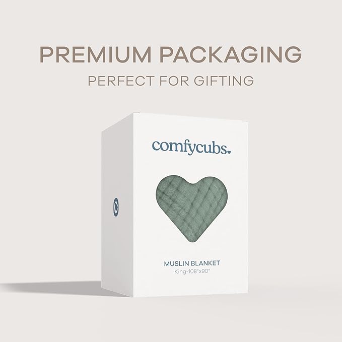 Comfy Cubs Muslin Blanket for Adults King 108" x 90" - 6 Layer Soft, Breathable & Lightweight Muslin Adult Blanket - Machine Washable & Designed in The US Bedding for All Seasons - Fern