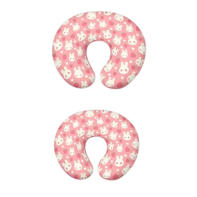 Cartoon Rabbit and Pink Strawberry Nursing Pillow Cover for Baby Boy Girl Breastfeeding Nursing Pillow Slipcovers Super Soft Breathable and Washable