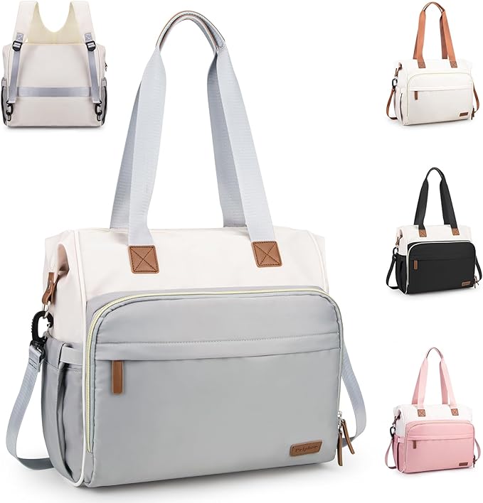 Pripher Diaper Bag Backpack Mommy Bag Large Capacity Diaper Backpack Travel Essential Baby Diaper Bag for Mom and Dad, Blue & Beige