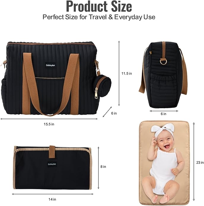 GOBABYMART Diaper Bag Tote for Moms, Baby Hospital Bag with Insulated Bottle Pockets, Changing Pad & Stroller Straps