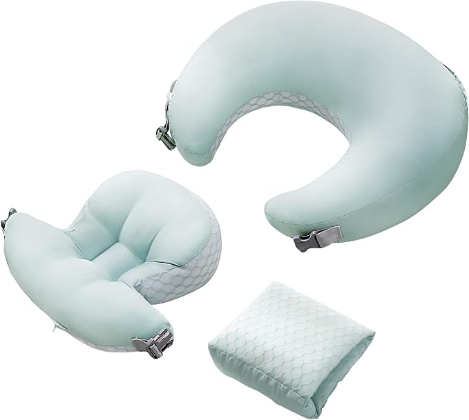 Nursing Pillow for Breastfeeding, 3-in-1 Detachable Baby Feeding Pillow with Removable Support Cushions, Gentle Elevation for Reducing Spit-Up & Gas, Breathable Washable Cover(Green)
