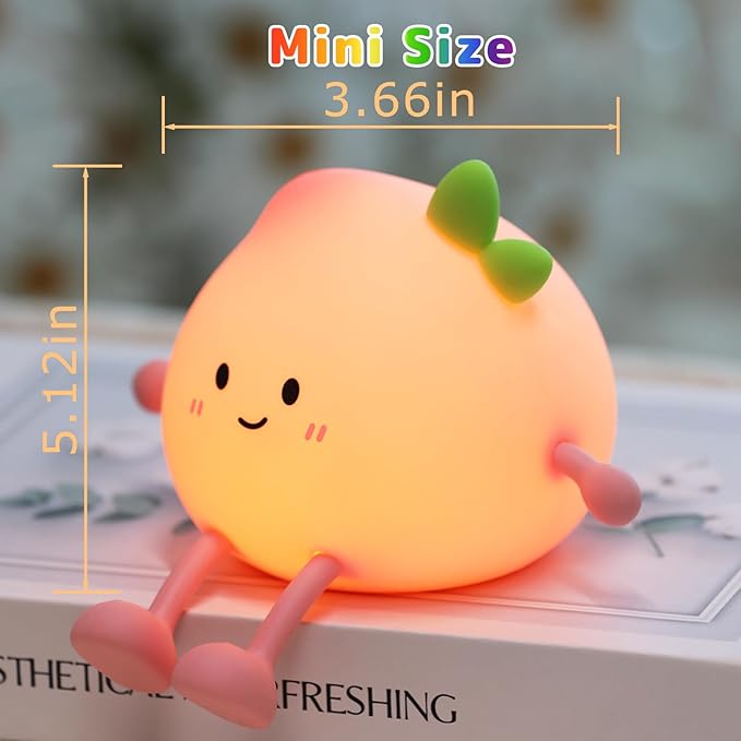 Night Light for Kids, Cute Peach Soft Silicone Nursery Light with 7 Colors & 3 Levels Adjustable Warm Light, Rechargeable Touch Control Pat Light, Bedside Baby Night Light Gift for Kids (Multicolour)