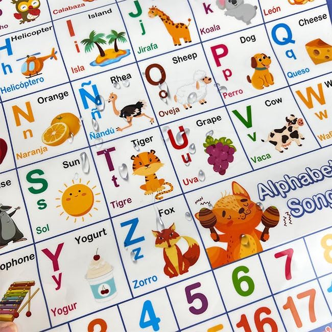 Spanish-English Interactive Learning Poster, Spanish Alphabet ABC Talking Poster with Ñ, Numbers 1-20 Educational Toy for Kids Ages 3+
