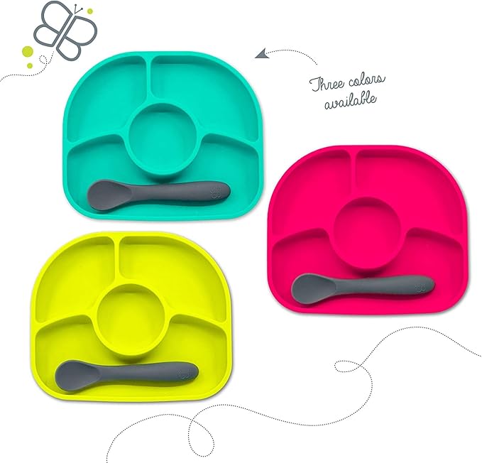 bblüv - Yümi ??Food Grade Silicone, BPA-Free, Suction Plate, Microwave & Dishwasher Safe, Anti-Spill Plate & Spoon Set w/Baby Utensils - for Baby & Toddler