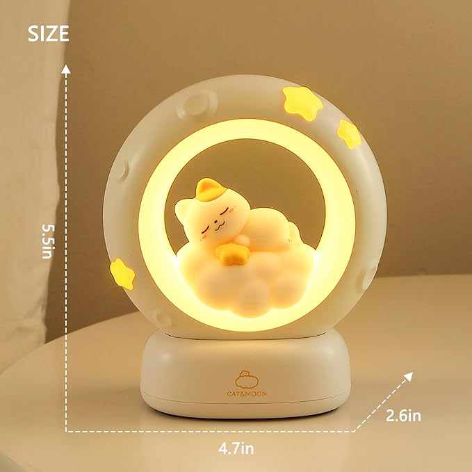 Space Kitty LED Night Light for Kids, Nursery Night Light Rechargeable Table Lamp with Touch Sensor, Animal Kitty Bedside Decor Lamp with Dimmable for Gifts for Girls Baby Cat Lovers (Cat)
