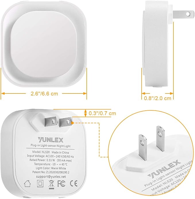 YUNLEX 4 Pack Amber Night Light, Dusk to Dawn Sensor, Warm Glare-Free Reflected Glow, 3-Level Dimmer, Auto On/Off, Plug-in LED Nightlight for Bedroom, Kids, Bathroom, Sleep, Baby Nursery, Toddler