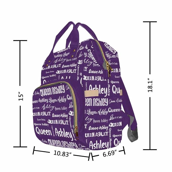 InterestPrint Personalized Name Diaper Bag - Customized Funny White Font Purple Nursing Backpack With Name - Laptop Daypack Travel Bag for Mom Mother Men