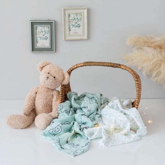 Milk&Moo Cacha Baby Swaddle Blanket, 100% Cotton, Muslin Swaddle Blankets, Ultra Soft, Breathable, Lightweight, Set of 2 Muslin Blanket for Boys and Girls Made in Turkiye