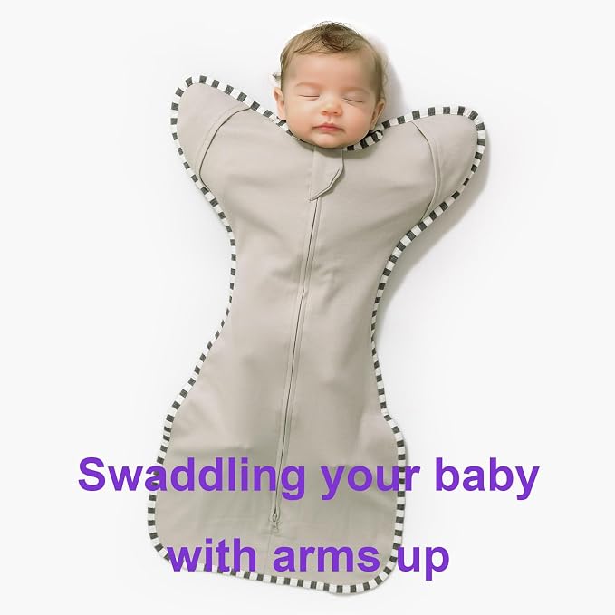 Swaddling Sleep Sack 2-Pack, 100% Cotton Newborn Wearable Blanket, Arms Up Design with 2-Way Zipper, Transitioning Breathable Swaddle (Light Grey + Grey, Medium 3-6 Months)