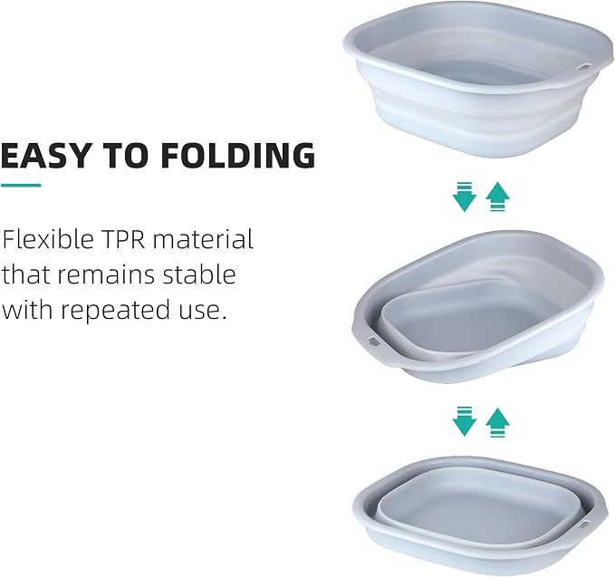 2 Pack Collapsible Wash Basin Set, Foldable Dish Tub, Small Medium Portable Sink for Kitchen, Camping, RV, Baby Bottles, Laundry, Plastic Washbasin -Gray
