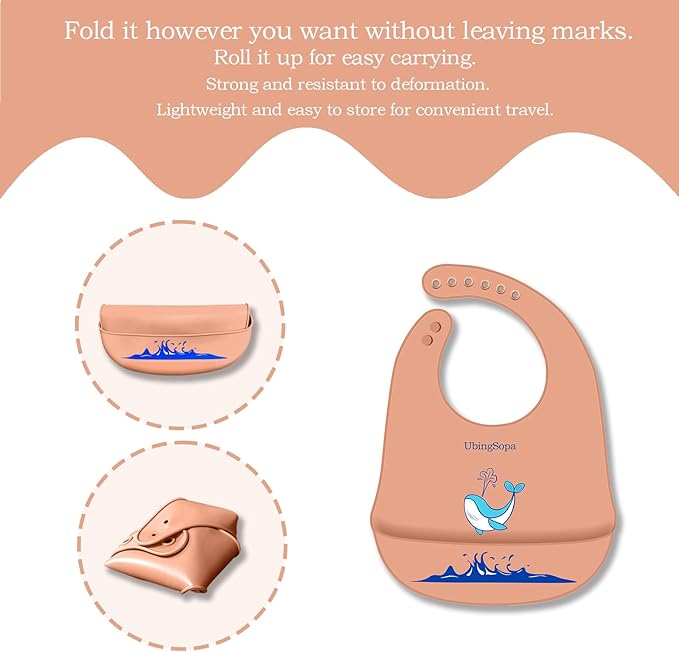 Silicone Baby Bibs ??Adjustable, Soft, Waterproof & Durable, with Large Food-Catching Pocket, Feeding-Friendly