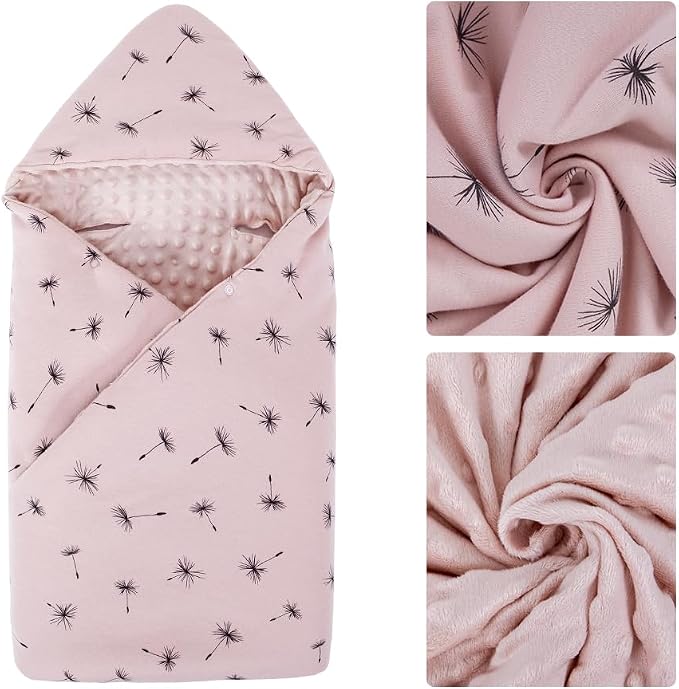 HOUSBAY Baby Blanket Newborn Blanket with Hooded Windproof Go Outside Warm Portable Swaddle Wrap in Basket Baby Safety Seats (Light Pink)