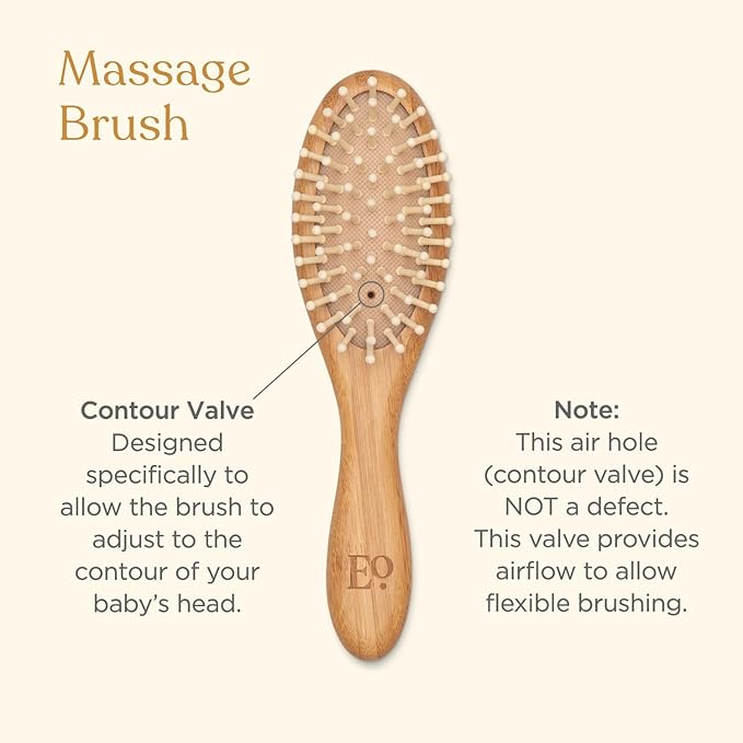 ELLAOLA Natural Bamboo Hair Brush & Comb Set, 3 Piece - Cradle Cap Brush, Massage Hair Brush, Bamboo Comb for Toddlers, Newborns & Infants I Baby Registry Gift