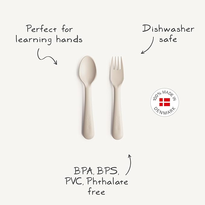 mushie Flatware Fork and Spoon Set For Kids | Made in Denmark (Vanilla)