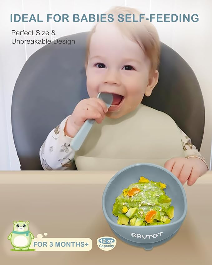 Silicone Suction Bowls for Baby Toddler - BPA Free Silicone Bowl and Spoon Set for Baby Led Weaning & Self Feeding - Toddler Sticky Dishes, Microwave & Dishwasher Safe