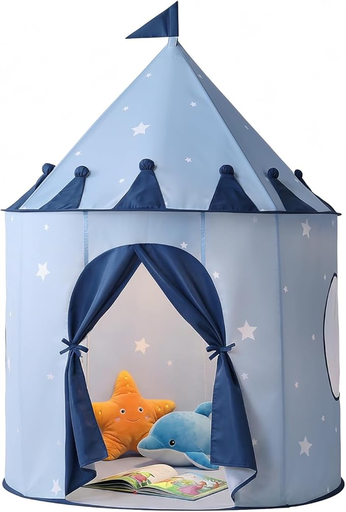 Blue Star Kids Tent:Pop up Kids Play Tent Made by Peachskin Fabric - Toddler House for Indoor & Outdoor - Great Princess Castle for Baby