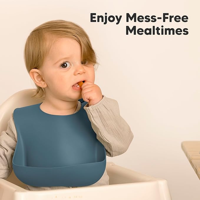 KeaBabies 2-Pack Silicone Bibs for Babies, Toddlers Girl, Boy ??Sturdy Food-Grade Baby Bibs for Eating, Large Food Catcher, Clean & Put On Easily, Waterproof Toddler Feeding Essentials (Valiant)