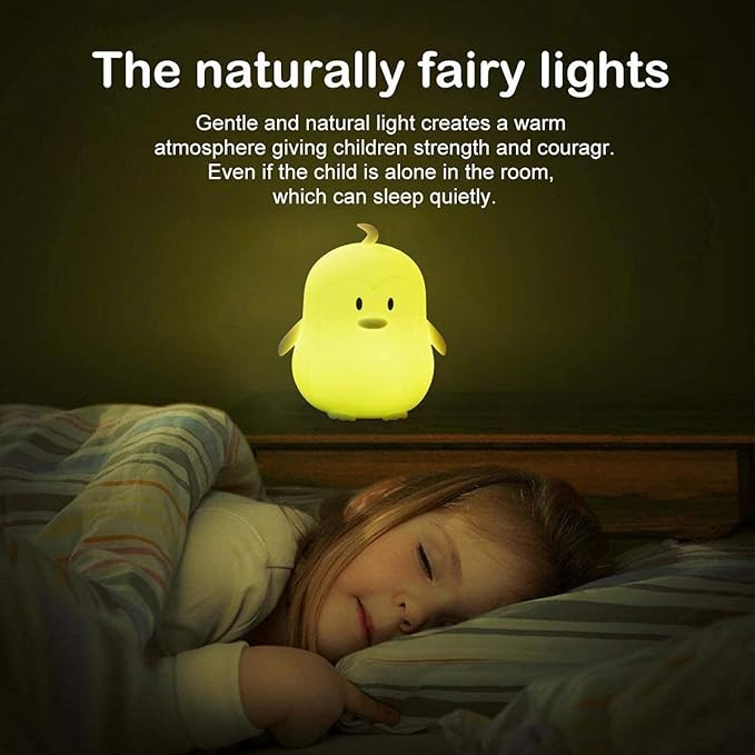 Night Light, LED Cute Silicone Lamp Bedside Lamp, Animal Light - 9 Colors Changing/USB Rechargeable/Remote Control/Dimmable Children Night Light for Kids/Bedroom/Baby Feeding - Medium Penguin