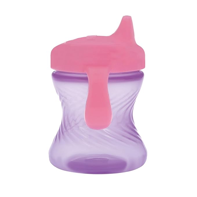 Nuby 2-Handle No-Spill Hard Spout Sippy Cup with Easy Grip - (3-Pack) 7 oz - Baby Sippy Cup with Controlled Sipping for 6+ Months - Pink/Purple/Green