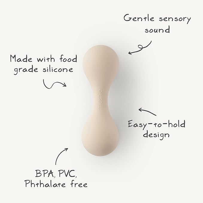 mushie Silicone Baby Shaker Rattle Toy | Ages 3+ Months (Natural)