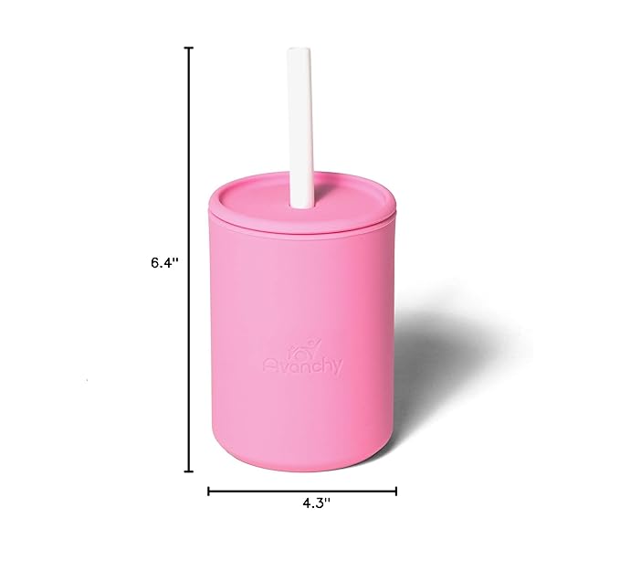 Avanchy Silicone Training Sippy Cup with Straw Lid ??Tiny Cup for Babies 6+ Months to Toddlers 1 Year Old ??5 oz Infant Water Cup for Baby Led Weaning, Pink