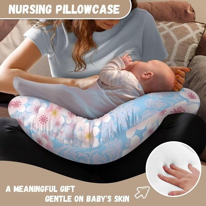 Breastfeeding Pillow Cover Boys Girls,Cherry Blossom Baby Nursing Pillow Case for Newborn, Soft Fabric Fits Snug On Infant