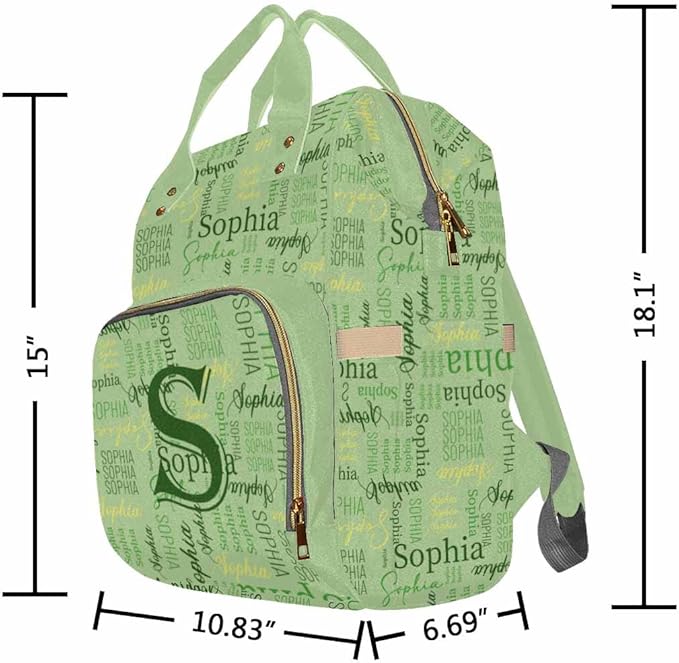 Artsadd Custom Name Diaper Bag Mommy Nappy Bags, Personalized Light Green Handbags Large Capacity Shoulder Bag Multi-Function Nursing Bags for Outdoor Shopping Travel