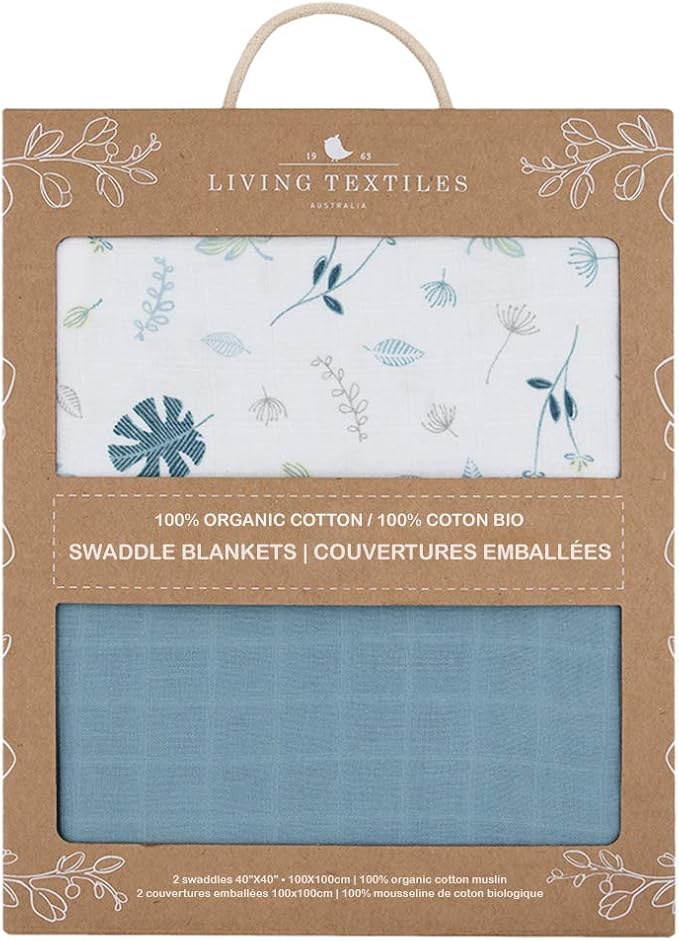 Living Textiles 100% Organic Cotton Muslin 2-Pack Swaddles - Banana Leaf | Ultra Soft, Lightweight, and Versatile Swaddle and Receiving Blanket | Baby Essentials | Baby Gift Ideas