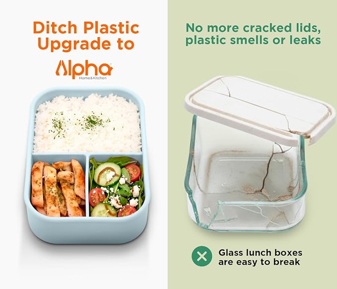 Silicone Bento Box for Kids, 3 Compartment Lunch Box, Small Portions, BPA Free Snack Container, Leak Resistant, Easy to Clean, Dishwasher Safe