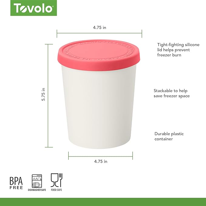 Tovolo 1 Quart Ice Cream Containers with Lid for Homemade Ice Cream Toppings Supplies, Air Tight Silicone Lid Reuseable Ice Cream Storage for Freezer Dishwasher Safe Frozen Treat Tub, Flamingo Pink