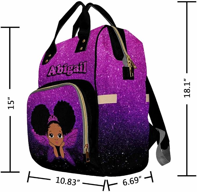 InterestPrint Personalized Backpack with Name Custom Angel Purple Glitter Diaper Bag Customized Shoulder Bag Nursing Bags Shoulder Bag Casual Daypack Bag for Sister Shopping Present