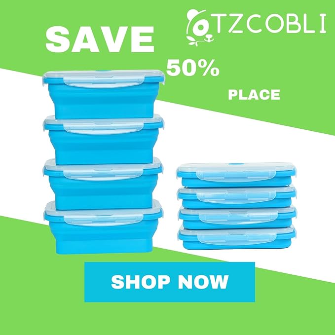 Plus 4PCS Foldable Silicone Food Storage Containers for Kitchen Storage for Leftovers Fruits and Meal Prep Dishwasher Safe Microwave Safe Ideal for Home and Travel (blue, 27OZ)