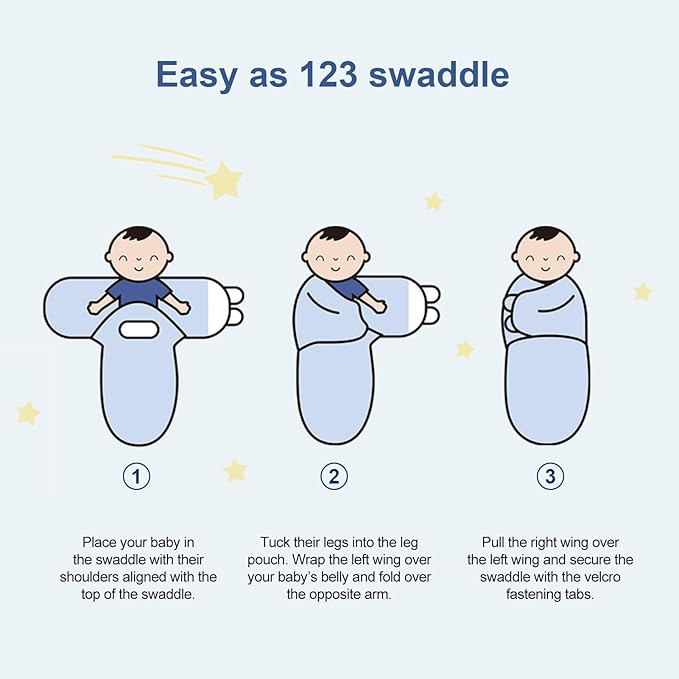 Bubble bear 3 Pack Baby Swaddle 3-6 Months - Infant Adjustable Newborn Swaddles Blanket Baby Girl Boy, Swaddling Wrap Blanket Sleep Sack for Newborn-Blue