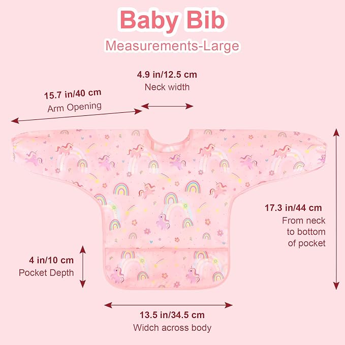 Accmor 3 Pack Long Sleeve Bibs, Baby Smock Waterproof Sleeved Bib Smock for Baby Toddler 6-36 Months