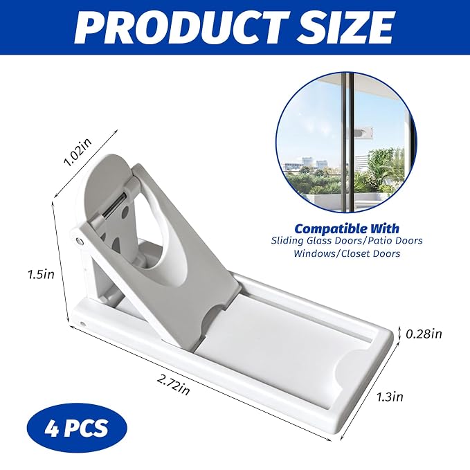 Sliding Door Lock 4 Pack – White Child Safety Sliding Glass Door Lock, No-Drill Adhesive Lock for Windows, Closets & Patio Doors, Baby Proof Stopper for Home Security