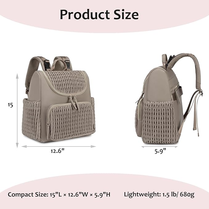 LORADI Diaper Bag Backpack, Baby Shower Gifts, Khaki | Stroller Clips, Insulated Pockets, Water-resistant, Easy to Clean, Durable