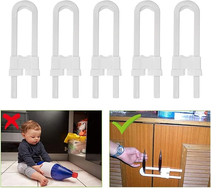 Toyvian 4-pack Childproof Drawer Locks Baby Latches for Kitchen Closet Sliding Doors No Drilling Needed U-shaped Locks