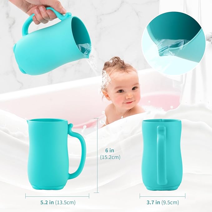 LOYATRO Baby Bath Rinse Cup Shower Shampoo Bowl Water Bath Bucket, Toddler Bath Toys Cup Water Containers Wash Essentials (Cat-Turquoise)