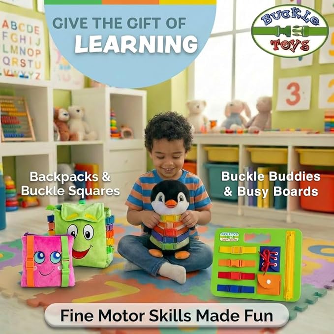 Buckle Toys - Bessie Cow - Learning Activity Toddler Plane Travel Essential Toy - Develop Motor Skills and Problem Solving