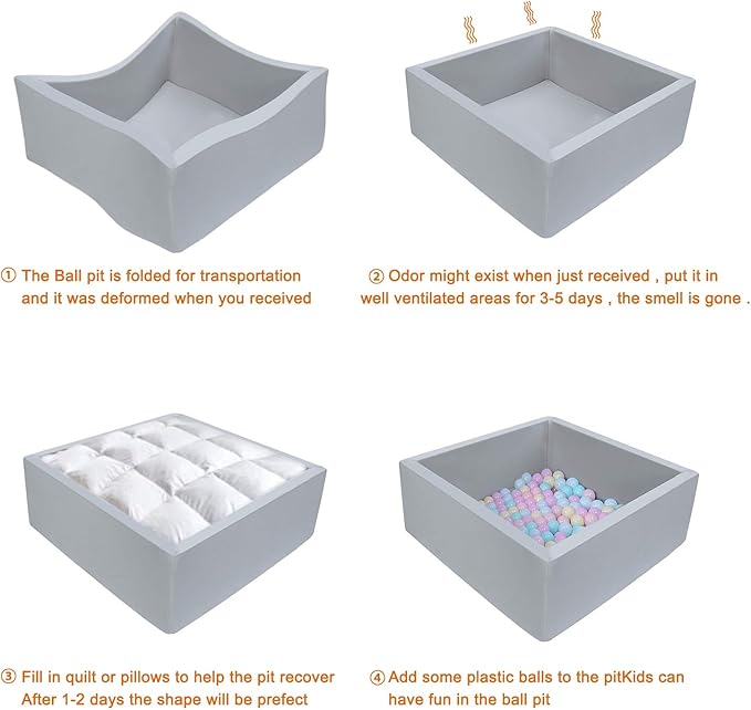TRENDBOX Ball Pit 35.4x35.4x13.8in Memory Foam Pit Soft Pool Soft Equipment for Toddlers Kids - Light Gray (Balls NOT Included)