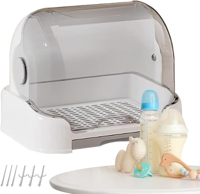 Kid Bottle Storage Box,Kid Bottle Drying Rack with Cover with Lid and Detachable Drain Tray, with 6 Drain Support Racks, for Various Daily Necessities for Kids
