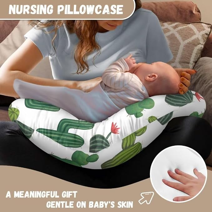 Cartoon Cactus Pillow Cover for Infant Snug,Stretchy Nursing Pillowcase for Bottle Feeding with Hidden Zipper