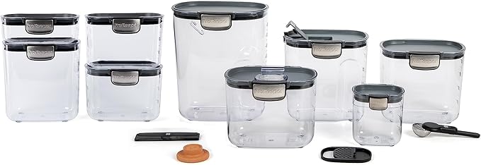 ProKeeper+ Airtight Food Storage Container Set – Clear Plastic Flour and Sugar Canister Set with Magnetic Accessories for Kitchen Organization (Grey, 13-Piece)