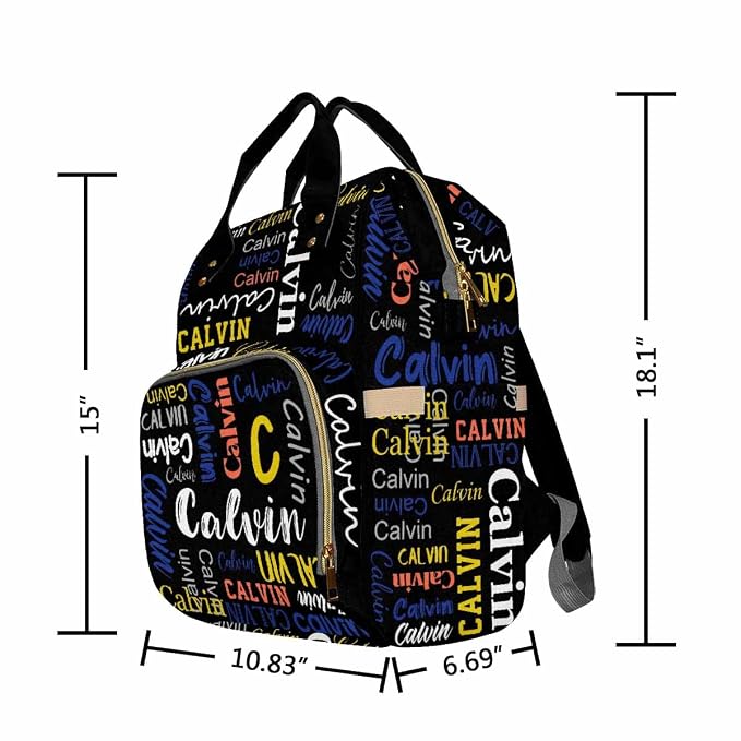 InterestPrint Custom Backpack with Name, Personalized Black Funny Font Diaper Bag Customized Shoulder Bag Nursing Bags Casual Daypack Bag for Mom Sister Shopping Present