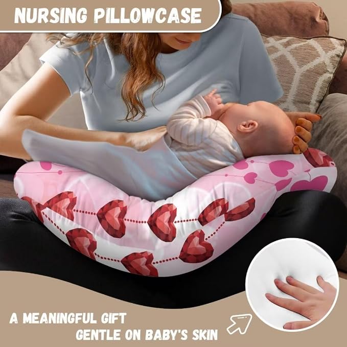Cute Love Print Valentine Nursing Pillow Cove,Infant Newborn Nursery Bottle Breast Feeding Pillowcase (Pillow NOT Included)