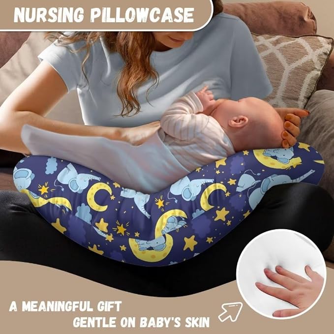 Sleepy Elephants Baby Nursing Pillow Cover Stretchy Breathable Breastfeeding Pillow Cover Lightweight Neutral Nursing Pillow Case (22"x18"x6")
