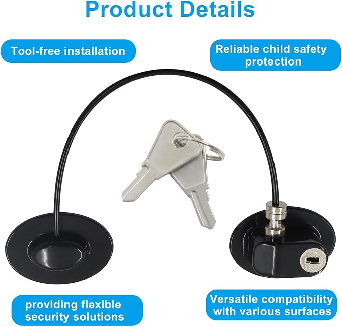 Refrigerator Lock, 4 Pack Child Safety Lock Set, ABS Plastic Construction with Strong Adhesive, Secure Fastening for Fridge, Cabinet, Drawer and Toilet Seat, Black
